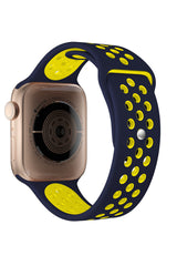 Apple Watch Uyumlu Silikon Delikli Spor Kordon Lacivert Sarı