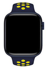 Apple Watch Uyumlu Silikon Delikli Spor Kordon Lacivert Sarı