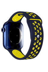Apple Watch Uyumlu Silikon Delikli Spor Kordon Lacivert Sarı