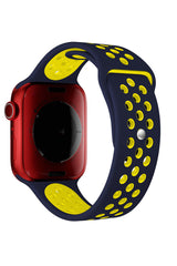 Apple Watch Uyumlu Silikon Delikli Spor Kordon Lacivert Sarı