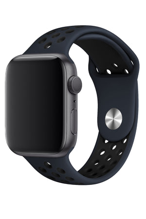 Apple Watch Uyumlu Silikon Delikli Spor Kordon Lacivert Siyah  bikordon
