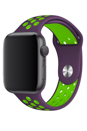 Apple Watch Uyumlu Silikon Delikli Spor Kordon Mor Yeşil  bikordon