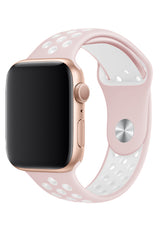 Apple Watch Uyumlu Silikon Delikli Spor Kordon Pembe Beyaz