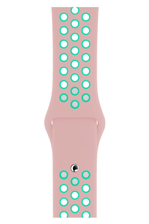 Apple Watch Uyumlu Silikon Delikli Spor Kordon Pembe Yeşil  bikordon