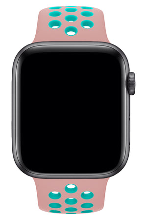 Apple Watch Uyumlu Silikon Delikli Spor Kordon Pembe Yeşil  bikordon