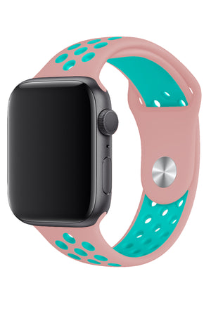 Apple Watch Uyumlu Silikon Delikli Spor Kordon Pembe Yeşil  bikordon