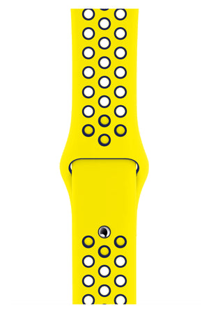 Apple Watch Uyumlu Silikon Delikli Spor Kordon Sarı Lacivert  bikordon