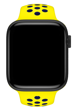 Apple Watch Compatible Silicone Perforated Sport Band Yellow Navy Blue 