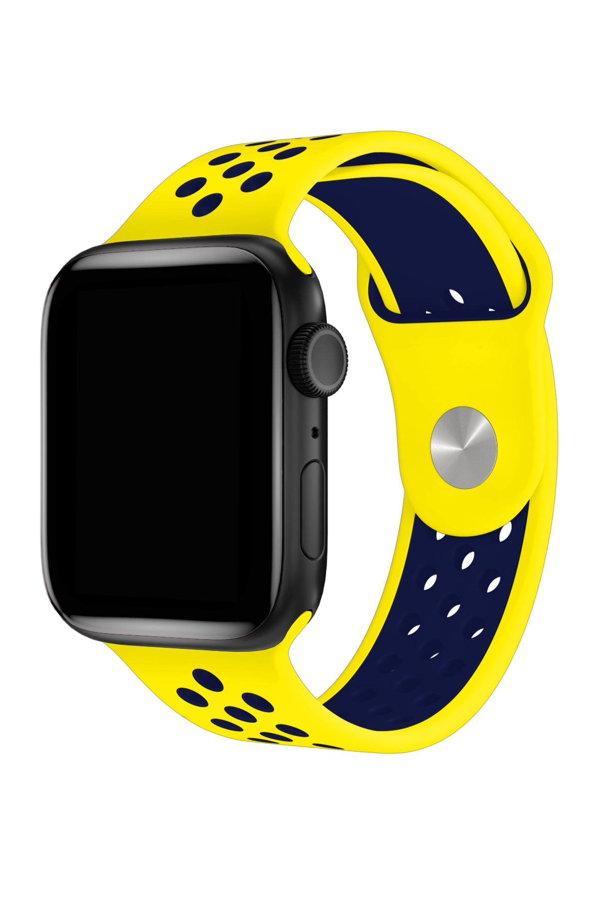 Apple Watch Uyumlu Silikon Delikli Spor Kordon Sarı Lacivert  bikordon