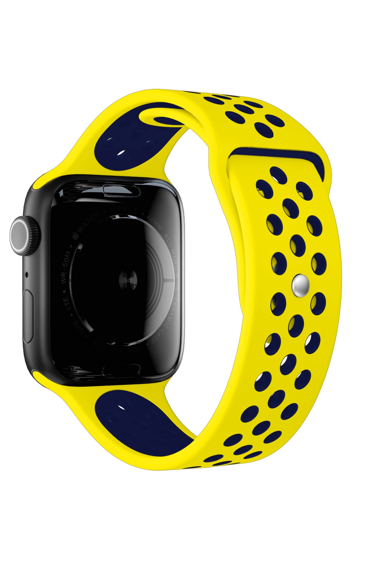 Apple Watch Uyumlu Silikon Delikli Spor Kordon Sarı Lacivert  bikordon