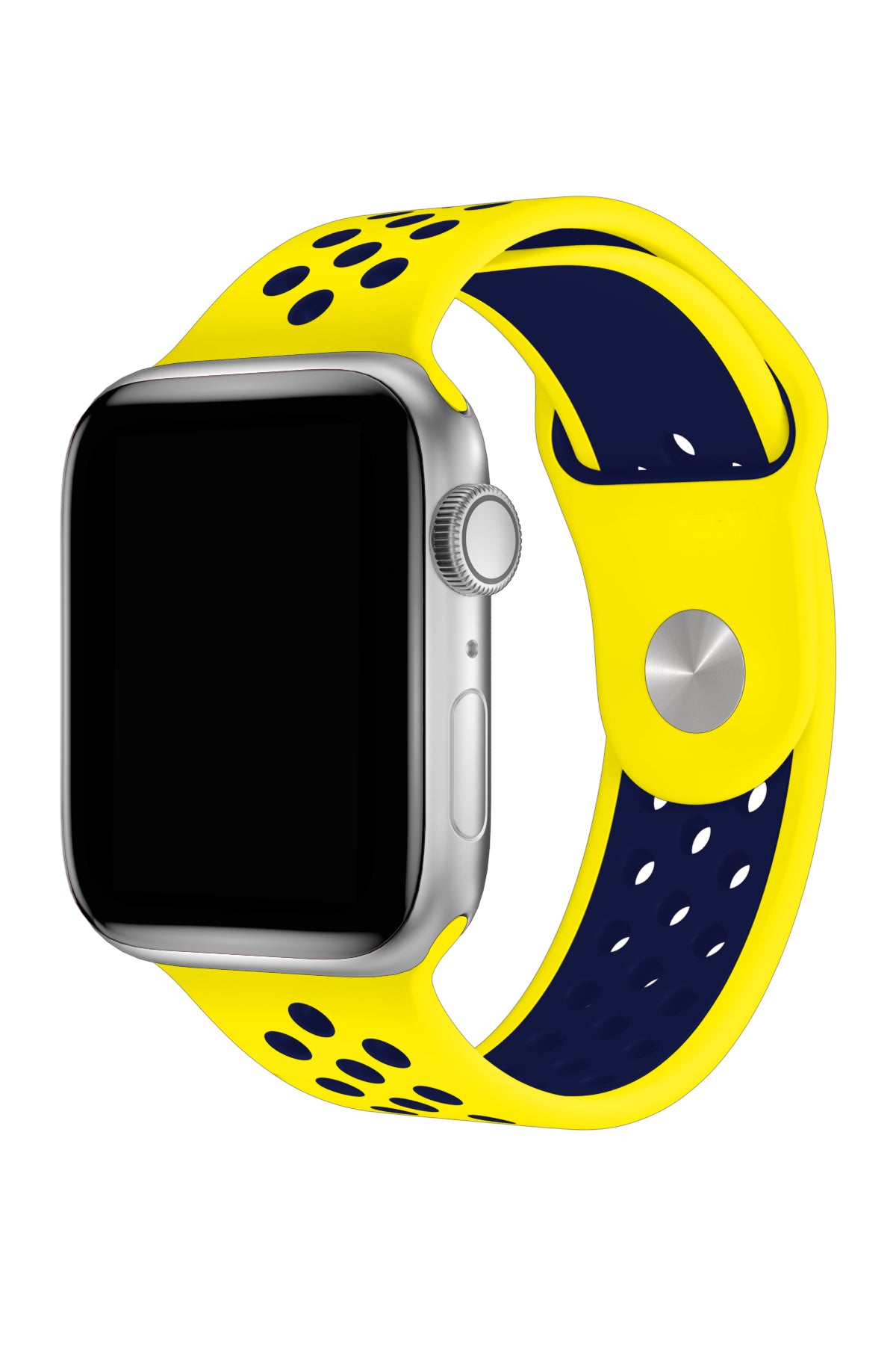 Apple Watch Uyumlu Silikon Delikli Spor Kordon Sarı Lacivert  bikordon