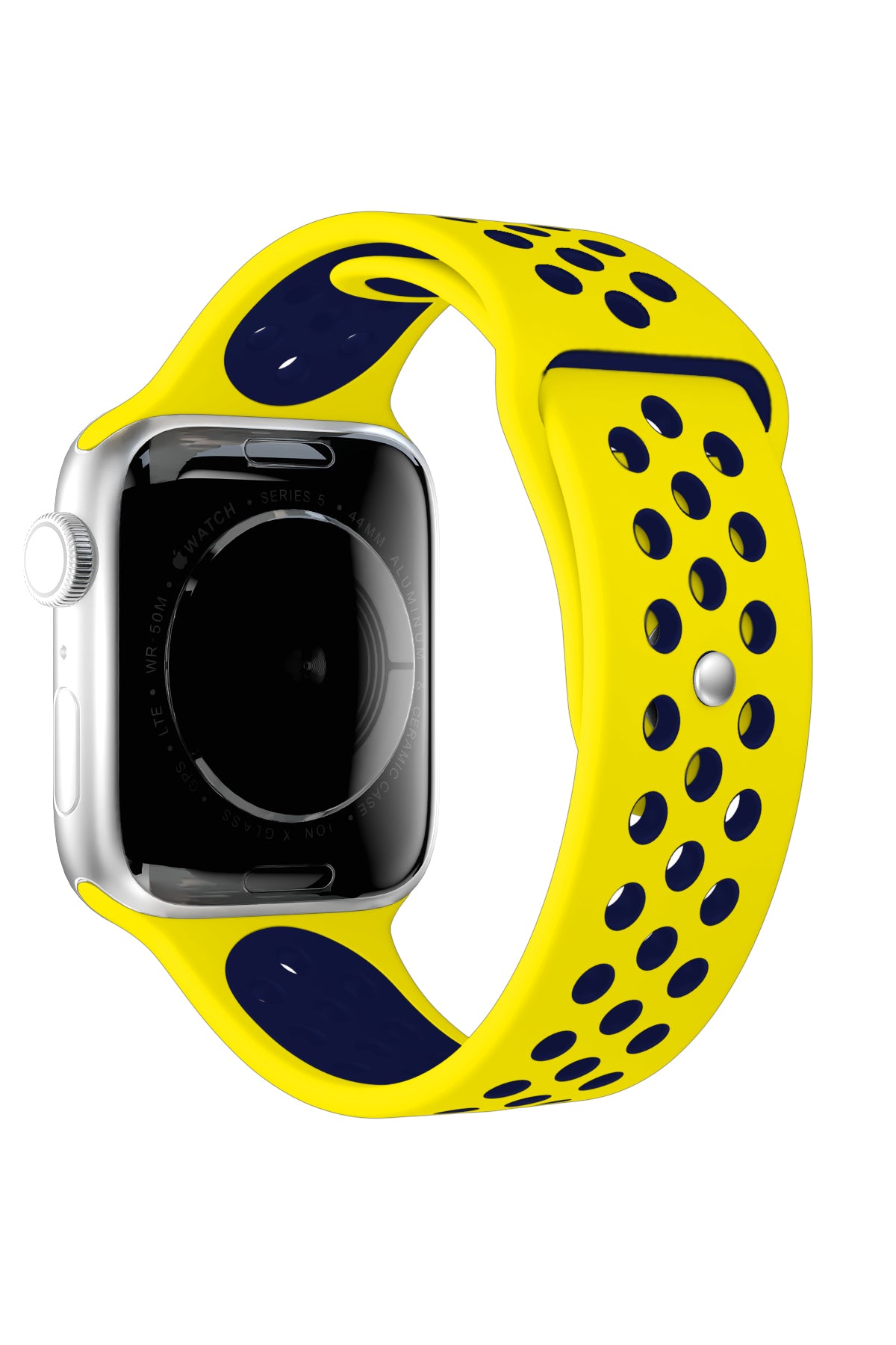 Apple Watch Uyumlu Silikon Delikli Spor Kordon Sarı Lacivert  bikordon