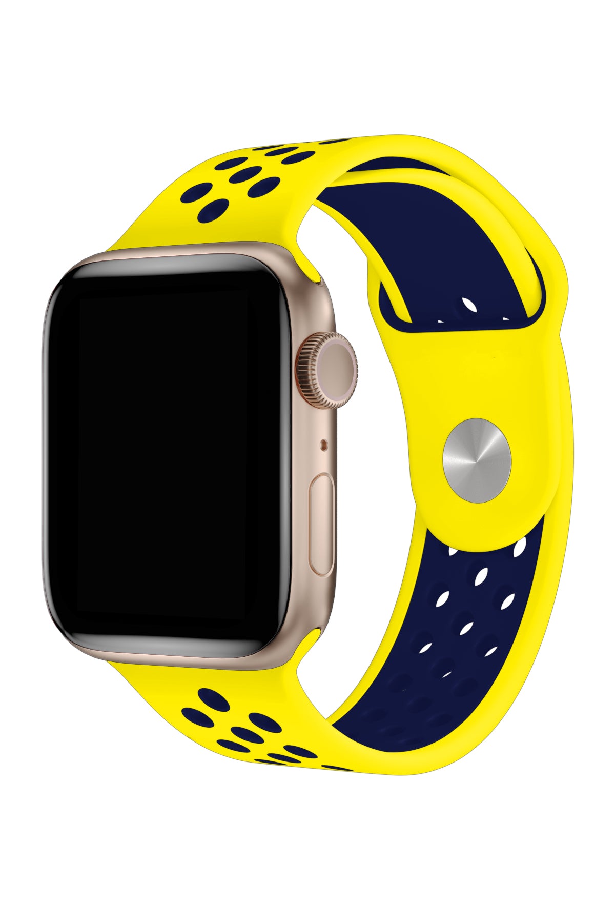 Apple Watch Uyumlu Silikon Delikli Spor Kordon Sarı Lacivert  bikordon