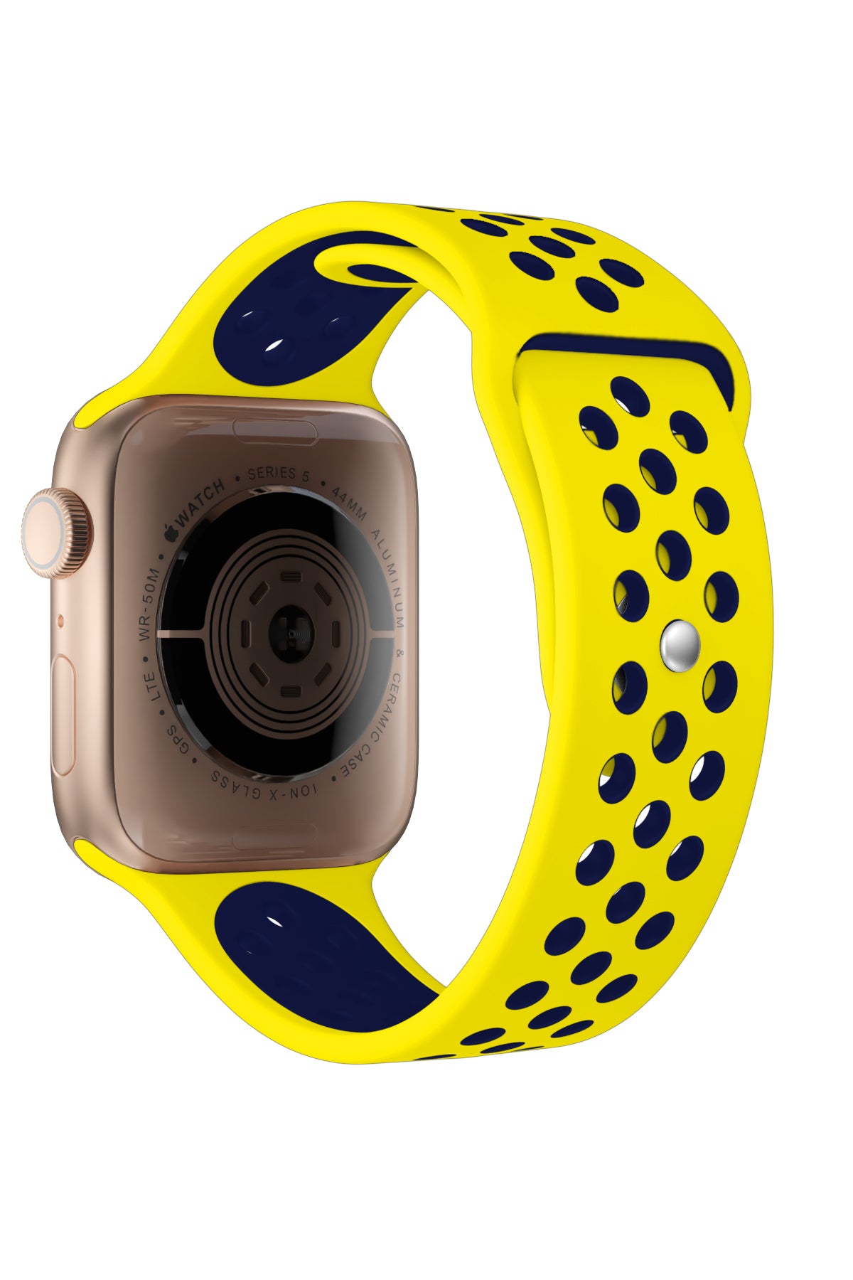 Apple Watch Uyumlu Silikon Delikli Spor Kordon Sarı Lacivert  bikordon