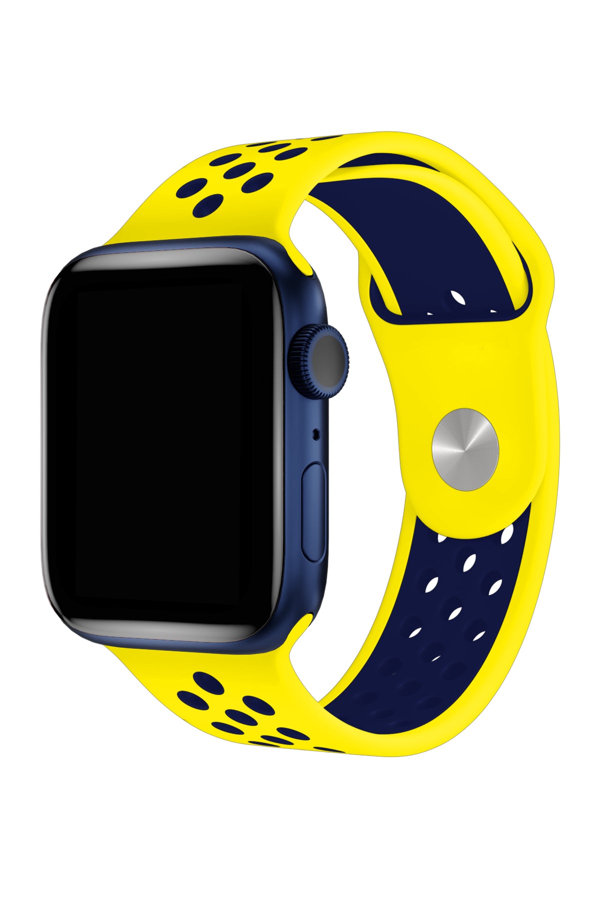 Apple Watch Uyumlu Silikon Delikli Spor Kordon Sarı Lacivert  bikordon