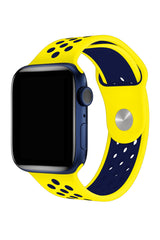 Apple Watch Uyumlu Silikon Delikli Spor Kordon Sarı Lacivert
