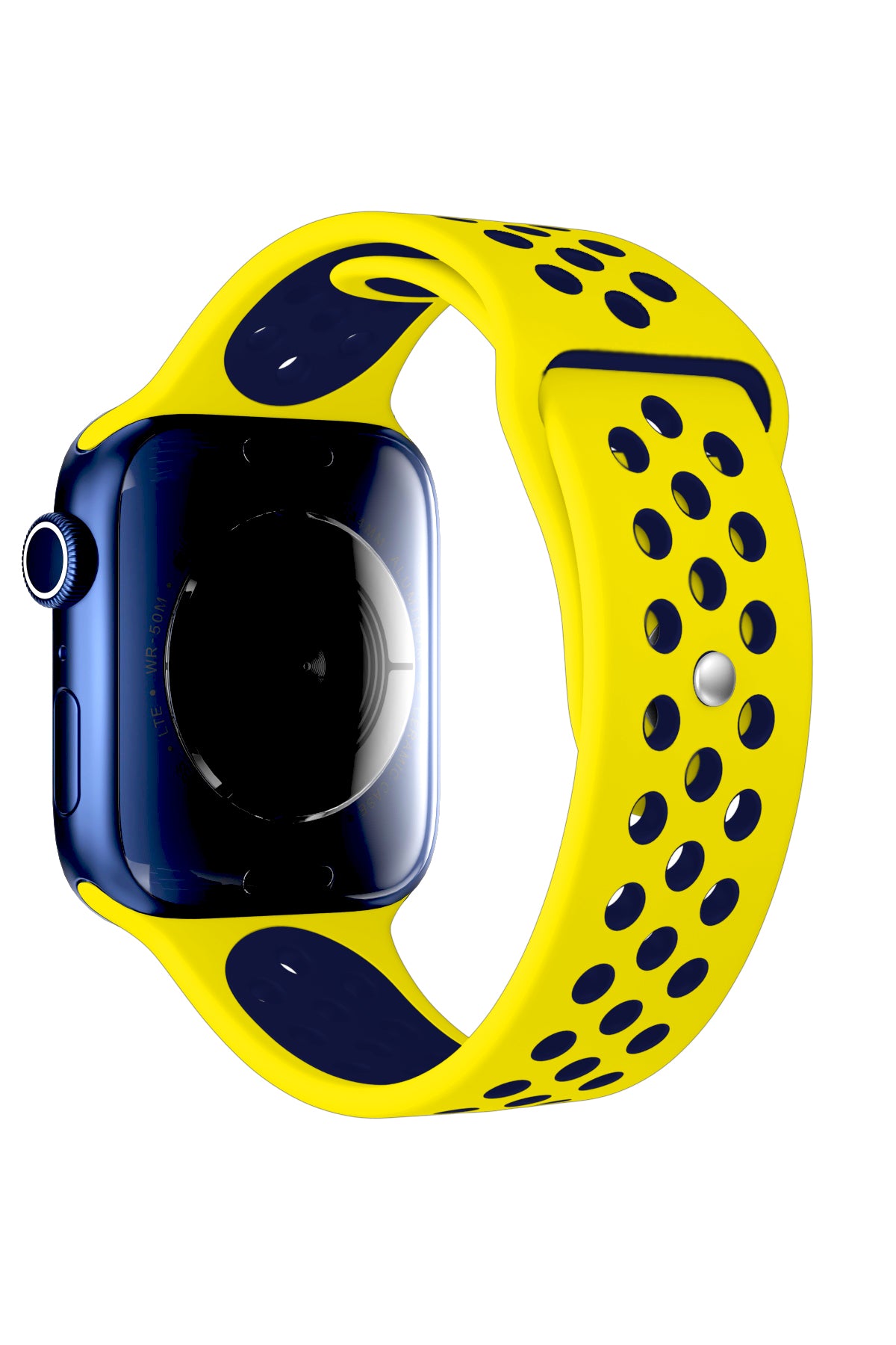 Apple Watch Uyumlu Silikon Delikli Spor Kordon Sarı Lacivert  bikordon