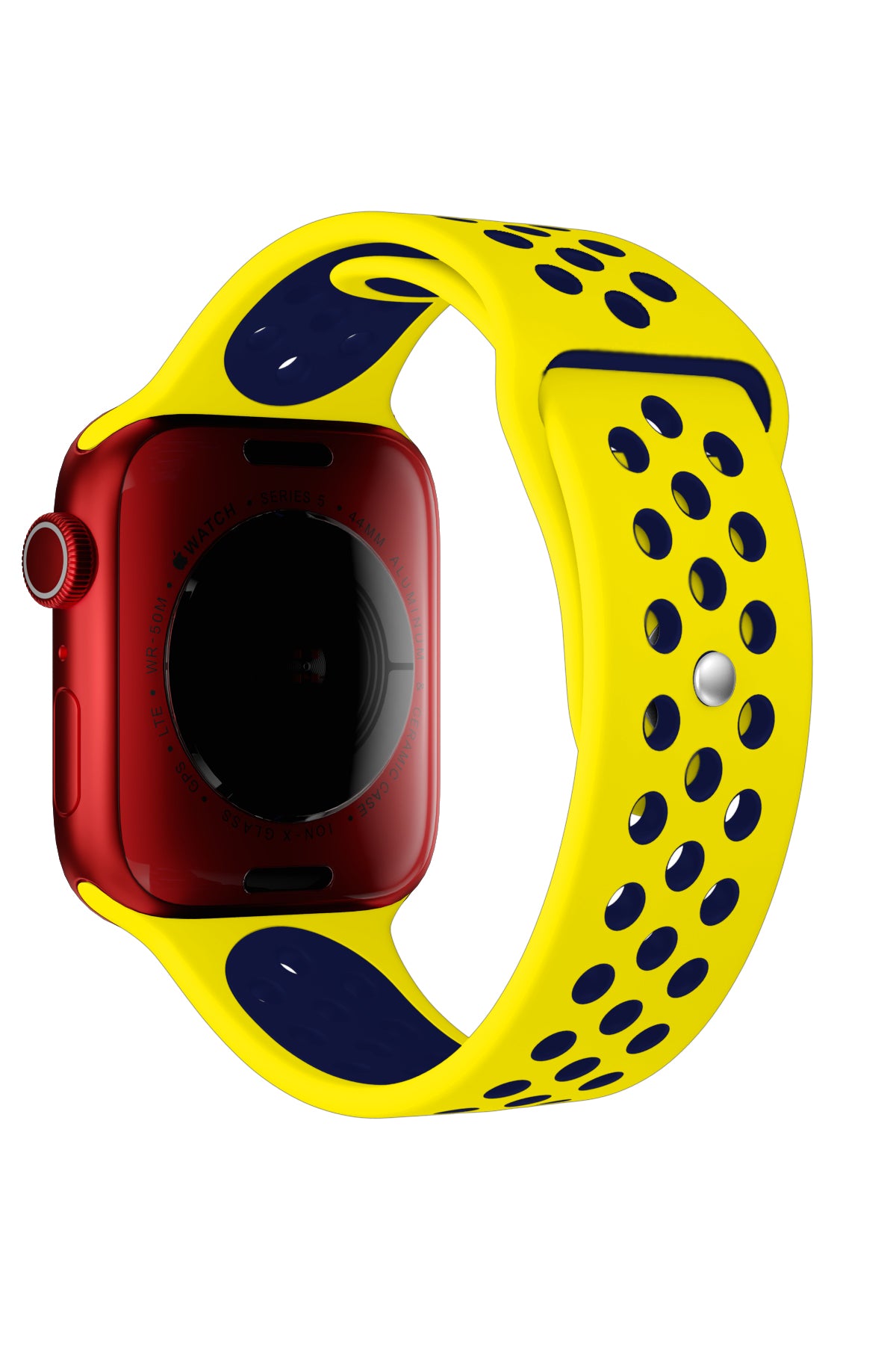 Apple Watch Uyumlu Silikon Delikli Spor Kordon Sarı Lacivert  bikordon