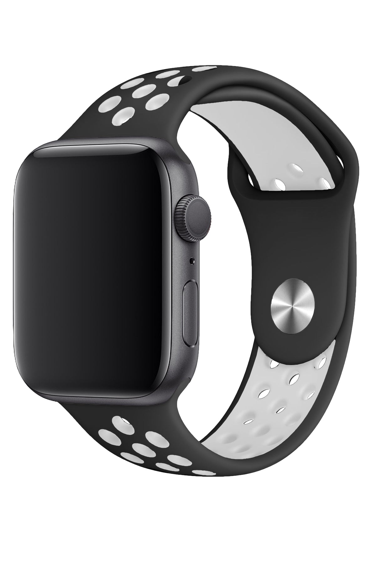 Apple Watch Uyumlu Silikon Delikli Spor Kordon Siyah Beyaz  bikordon