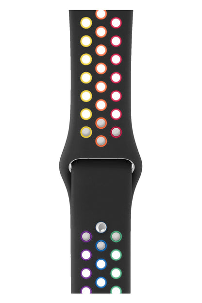 Apple Watch Compatible Silicone Perforated Sport Band Black Rainbow 