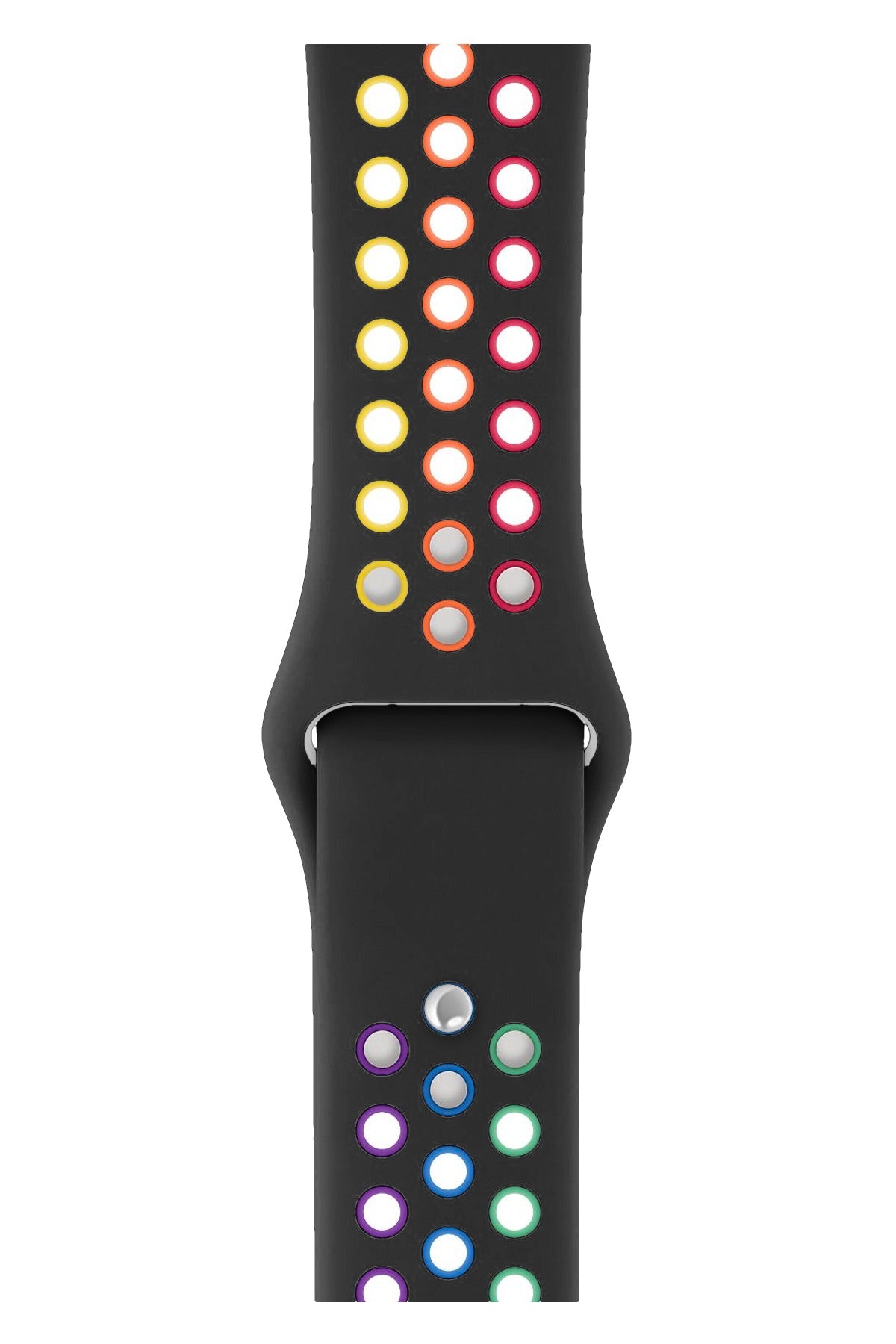 Apple Watch Uyumlu Silikon Delikli Spor Kordon Siyah Gökkuşağı  bikordon