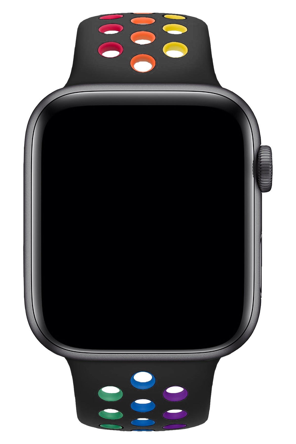 Apple Watch Uyumlu Silikon Delikli Spor Kordon Siyah Gökkuşağı  bikordon