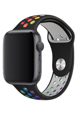 Apple Watch Uyumlu Silikon Delikli Spor Kordon Siyah Gökkuşağı