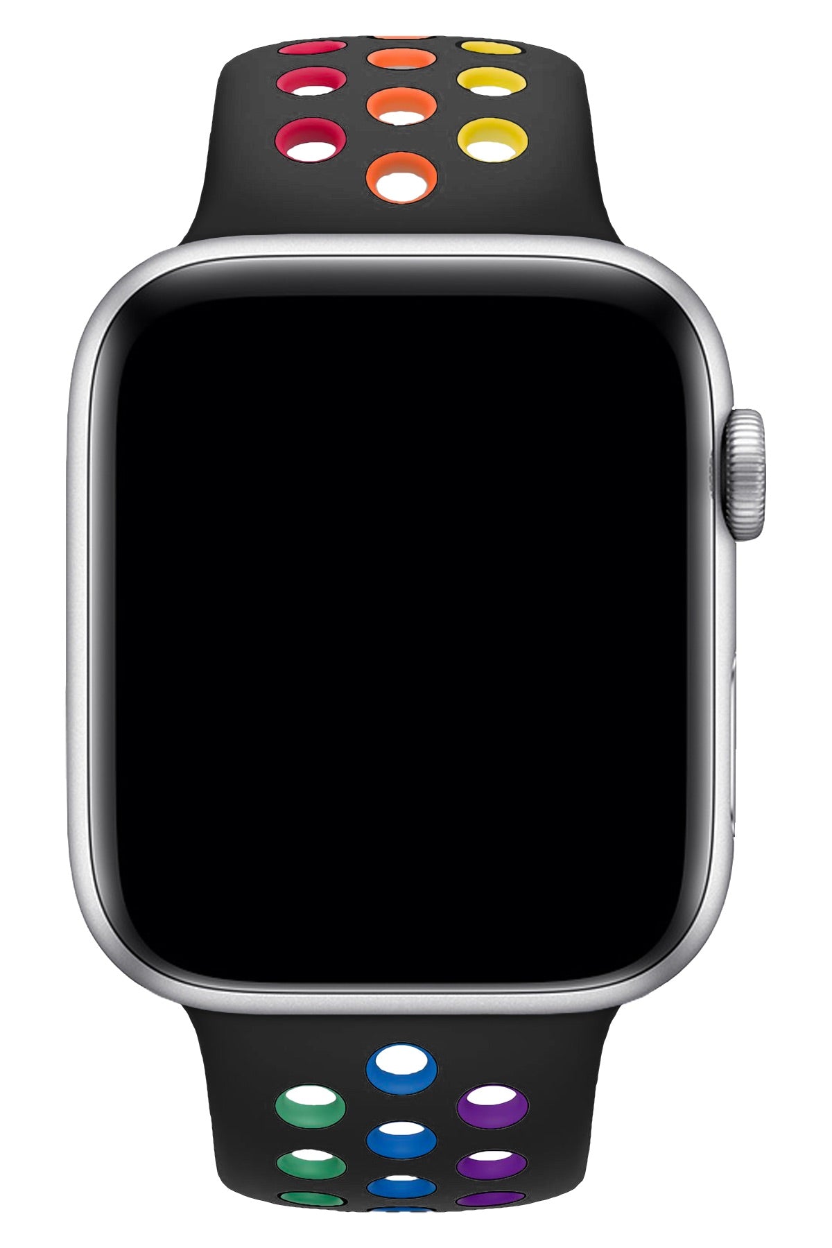 Apple Watch Uyumlu Silikon Delikli Spor Kordon Siyah Gökkuşağı  bikordon