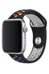 Apple Watch Uyumlu Silikon Delikli Spor Kordon Siyah Gökkuşağı