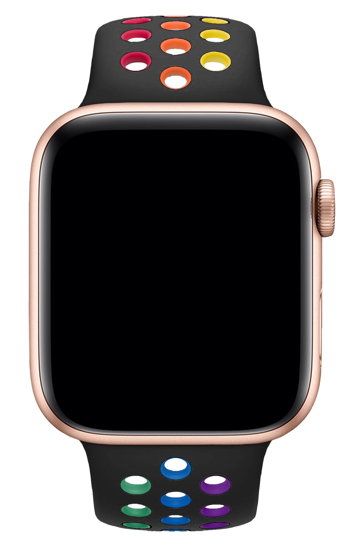 Apple Watch Uyumlu Silikon Delikli Spor Kordon Siyah Gökkuşağı  bikordon
