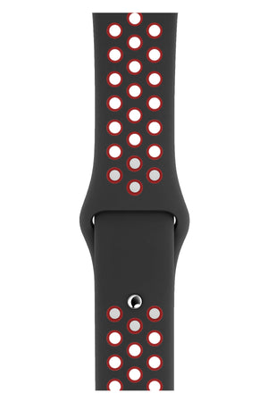 Apple Watch Uyumlu Silikon Delikli Spor Kordon Siyah Kırmızı  bikordon