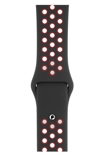 Apple Watch Uyumlu Silikon Delikli Spor Kordon Siyah Kırmızı  bikordon