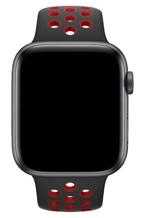 Apple Watch Uyumlu Silikon Delikli Spor Kordon Siyah Kırmızı  bikordon