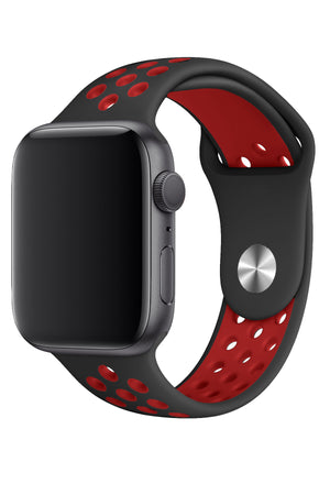 Apple Watch Uyumlu Silikon Delikli Spor Kordon Siyah Kırmızı  bikordon