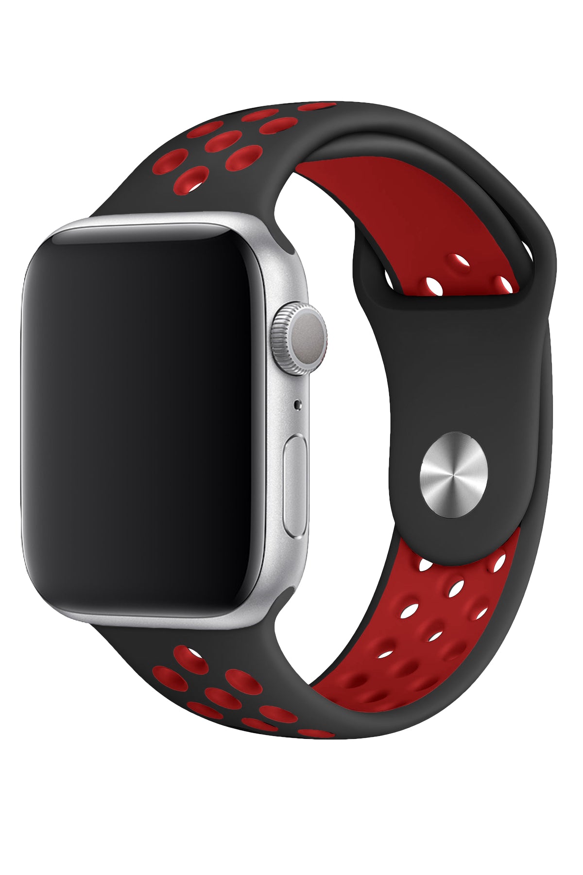 Apple Watch Uyumlu Silikon Delikli Spor Kordon Siyah Kırmızı  bikordon