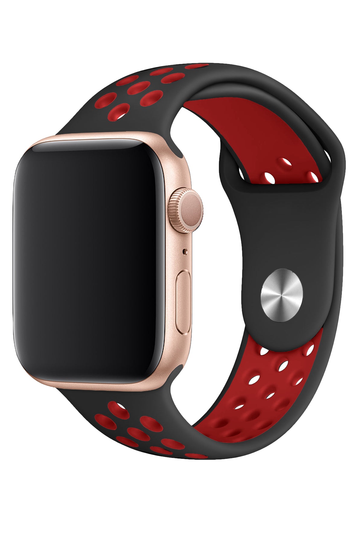 Apple Watch Uyumlu Silikon Delikli Spor Kordon Siyah Kırmızı  bikordon