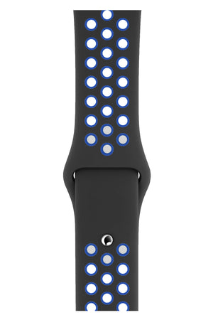 Apple Watch Uyumlu Silikon Delikli Spor Kordon Siyah Mavi  bikordon