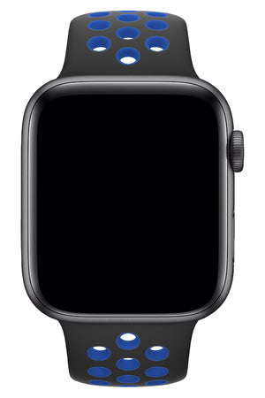Apple Watch Uyumlu Silikon Delikli Spor Kordon Siyah Mavi  bikordon