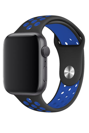 Apple Watch Uyumlu Silikon Delikli Spor Kordon Siyah Mavi  bikordon