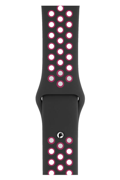 Apple Watch Compatible Silicone Perforated Sport Band Black Pink 