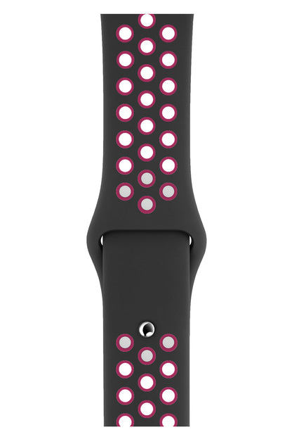 Apple Watch Uyumlu Silikon Delikli Spor Kordon Siyah Pembe  bikordon