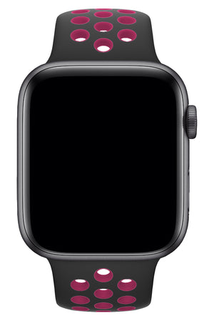 Apple Watch Uyumlu Silikon Delikli Spor Kordon Siyah Pembe