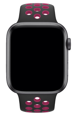 Apple Watch Uyumlu Silikon Delikli Spor Kordon Siyah Pembe  bikordon