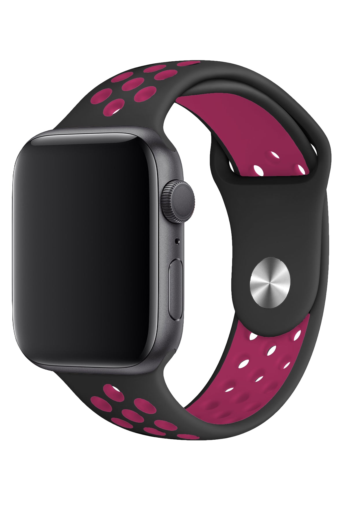 Apple Watch Uyumlu Silikon Delikli Spor Kordon Siyah Pembe  bikordon