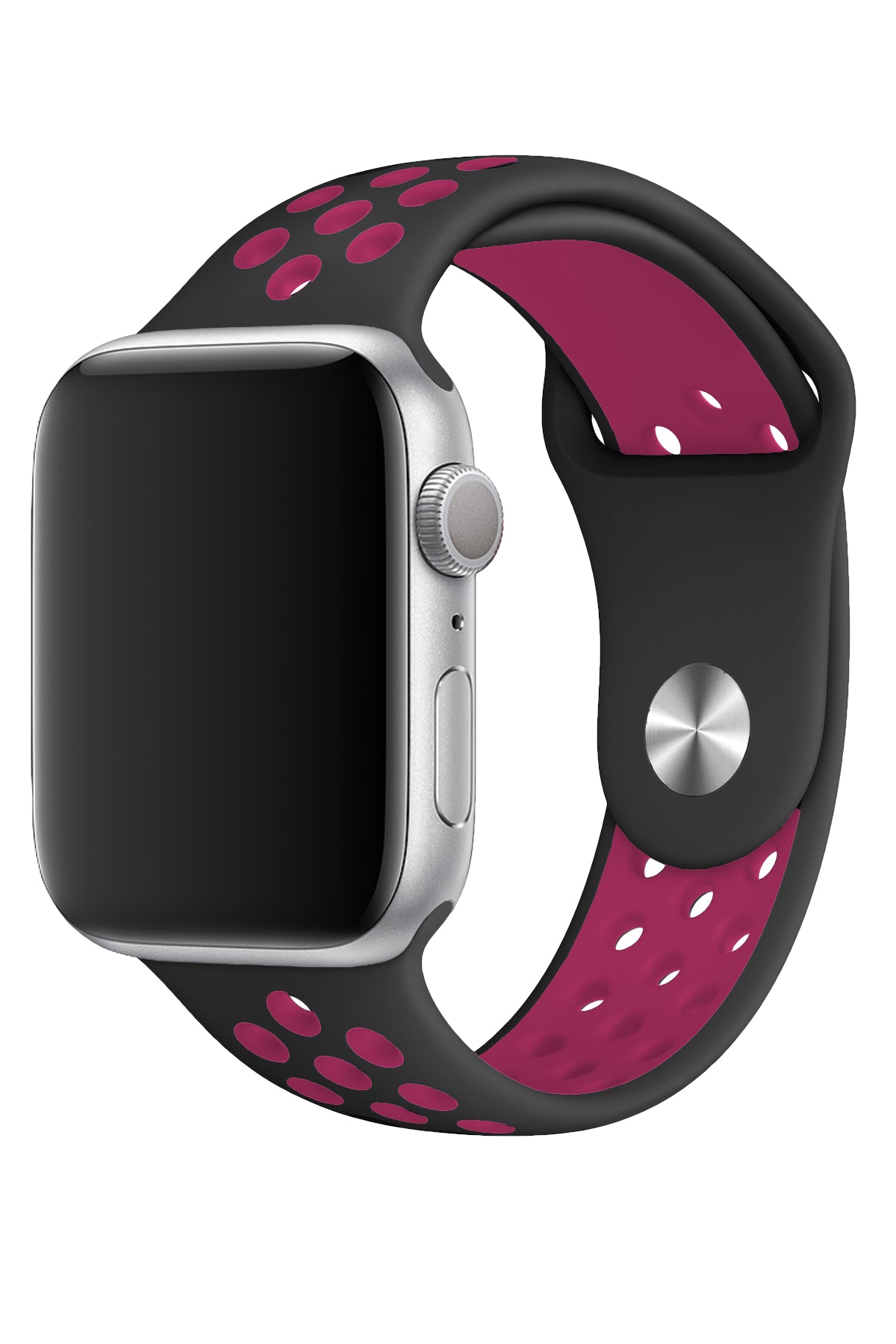 Apple Watch Uyumlu Silikon Delikli Spor Kordon Siyah Pembe  bikordon