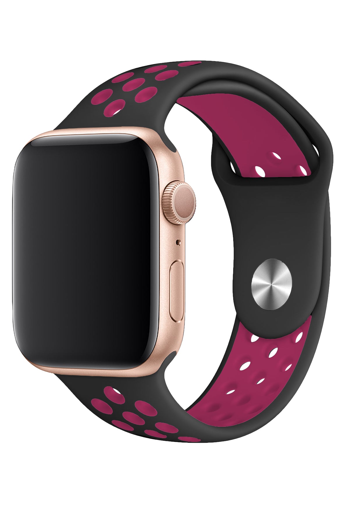 Apple Watch Uyumlu Silikon Delikli Spor Kordon Siyah Pembe  bikordon
