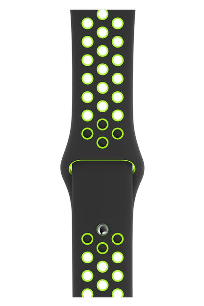 Apple Watch Compatible Silicone Perforated Sport Band Black Green 