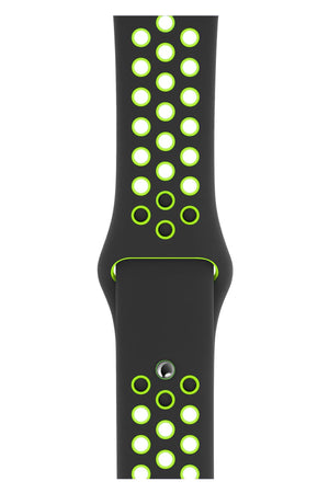 Apple Watch Uyumlu Silikon Delikli Spor Kordon Siyah Yeşil  bikordon