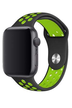 Apple Watch Uyumlu Silikon Delikli Spor Kordon Siyah Yeşil  bikordon