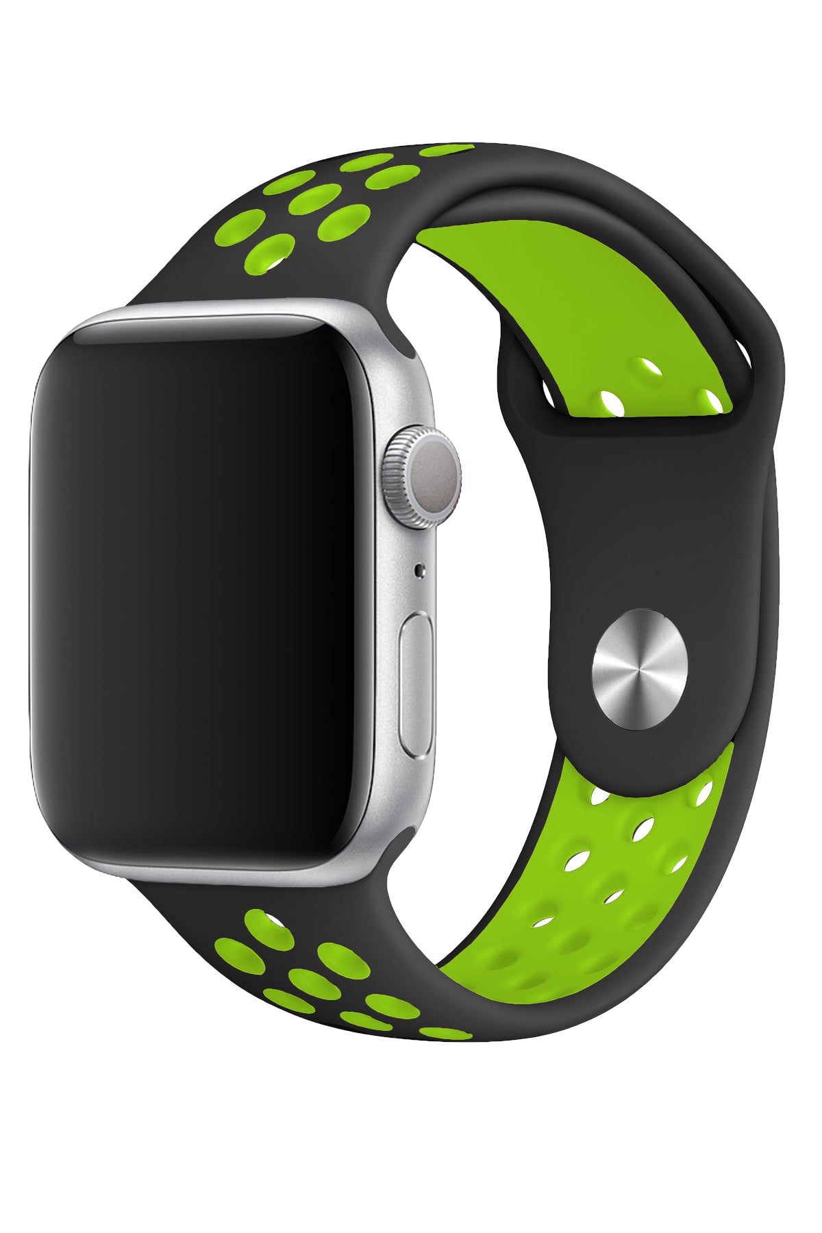 Apple Watch Uyumlu Silikon Delikli Spor Kordon Siyah Yeşil  bikordon